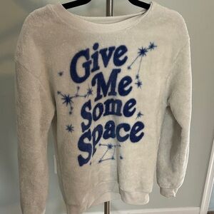 Wound Up Cozy Cream Sweater with Blue Space Graphic